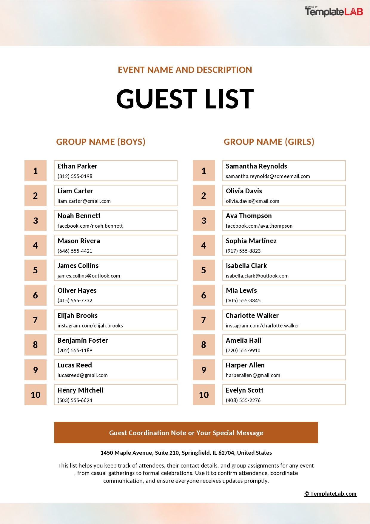 18 Great Guest List Templates [Excel, Word, PDF] ᐅ TemplateLab
